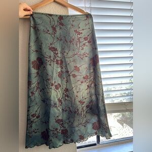 Emerald Blue/Green Fitted Skirt with Dark Red Flowers